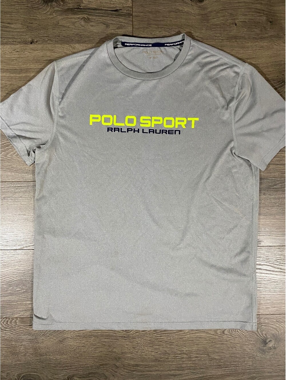 Polo Sport Ralph Lauren Mens M Gray Performance Shirt Neon Logo Athletic